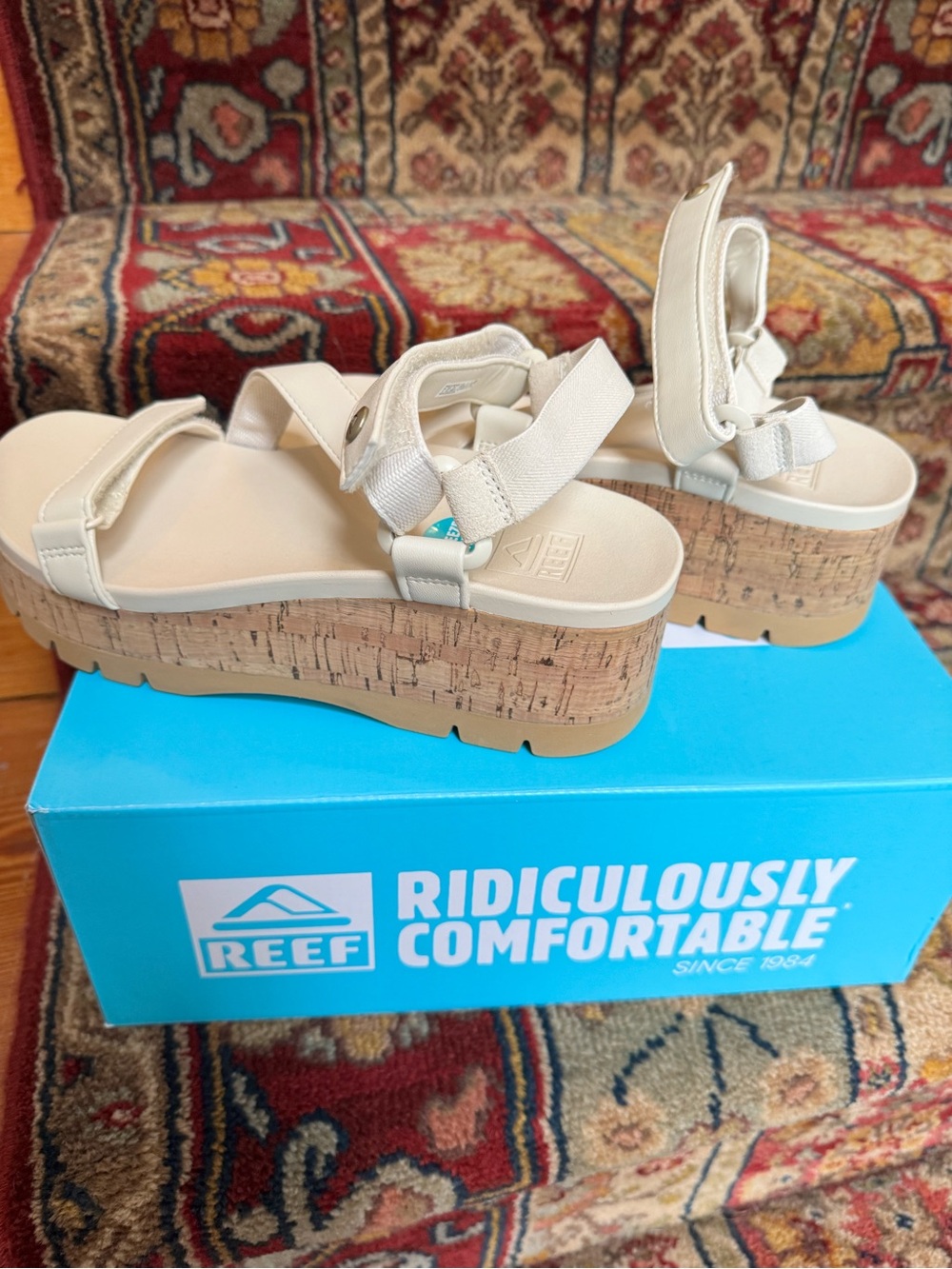 Reef Women's Platform Sandals in Cream with Cork Wedge